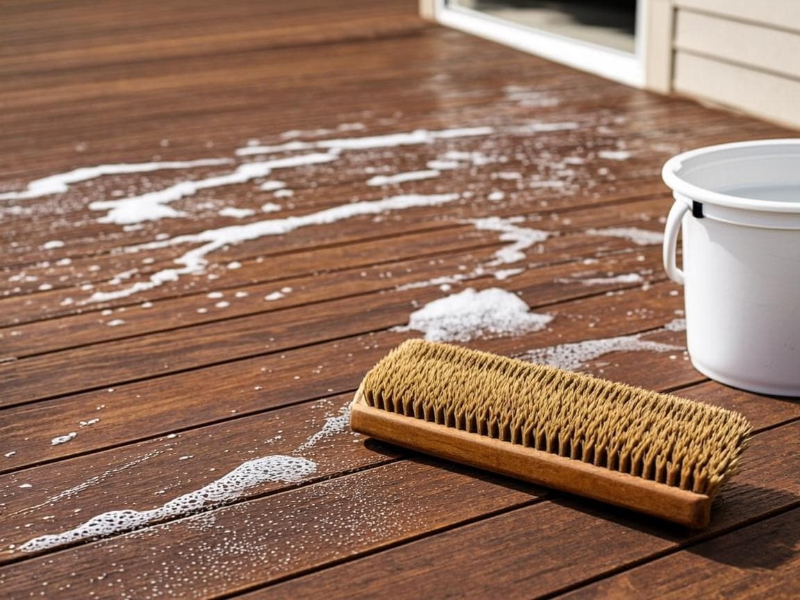 Terrasse og stuevindu med varm kveldsbelysning mot snødekket vinterlandskap